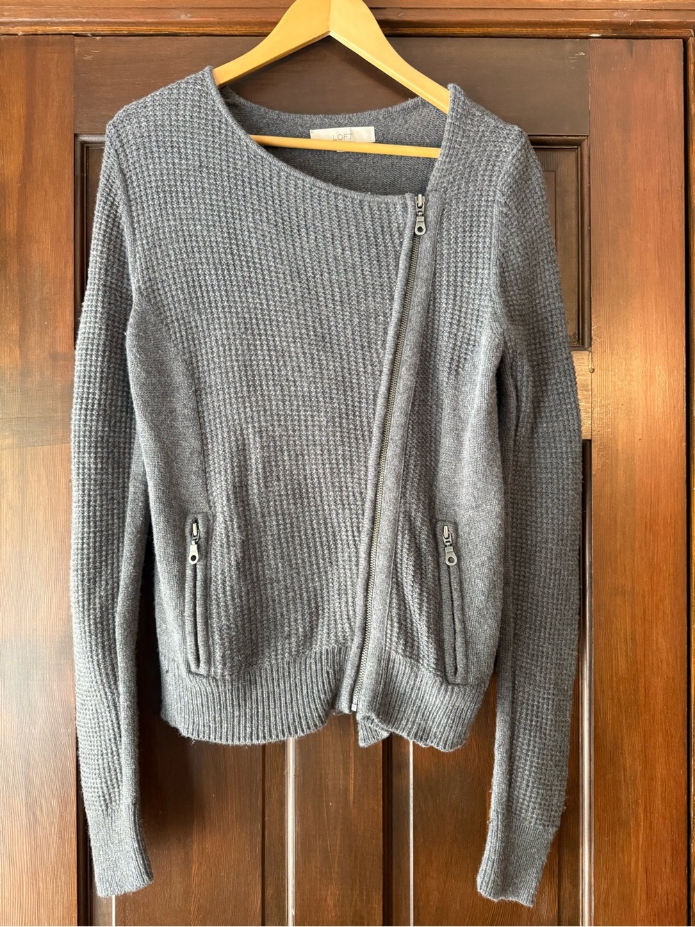LOFT Asymmetrical Zip Knit Sweater Jacket in Gray